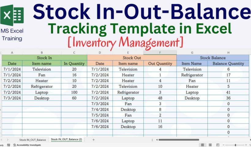Stock In Out and Balance Template in Excel | Inventory Management Template