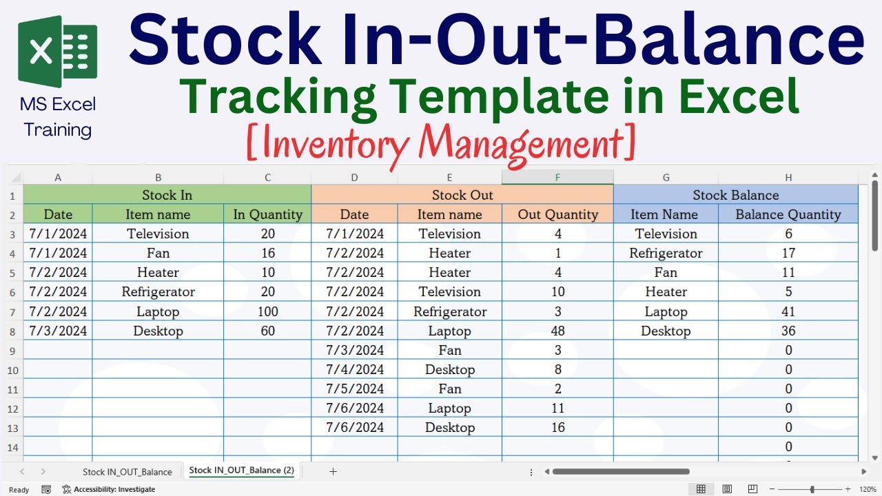 Stock In Out and Balance Template in Excel | Inventory Management Template 1 Stock In Out and Balance Template in Excel | Inventory Management Template