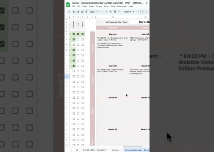 Plan your Social Media Content using a Google Sheets Spreadsheet #socialmedia #socialmediamanager