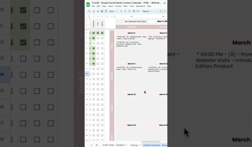 Plan your Social Media Content using a Google Sheets Spreadsheet #socialmedia #socialmediamanager