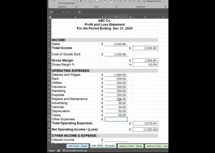 Easy Profit and Loss Statement for Small Businesses    #accountingtemplate  #bookkeepingmadeeasy